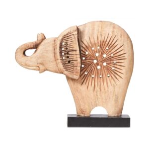Elefante Tallado en Madera sobre Base Negra