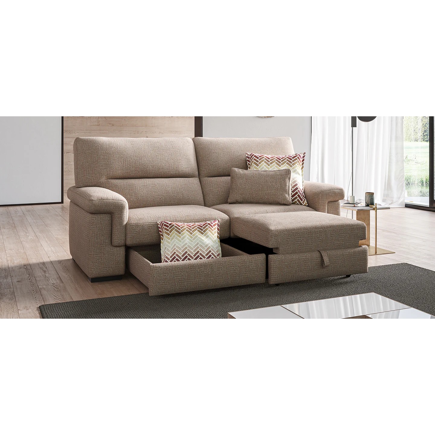 Sofá 2 plazas con chaise longue y arcón extraíble Sofá 2 plazas con chaise longue y arcón extraíble